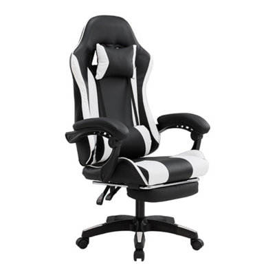 B&Q -  Black And White High Back Ergonomic Gaming Chair Office Chair With Footrest