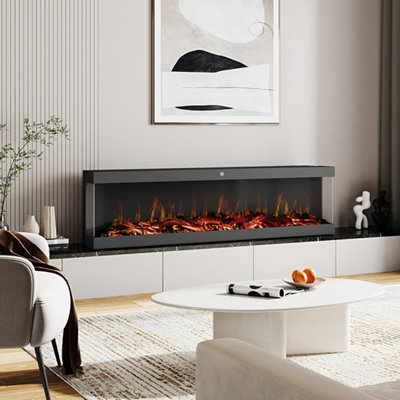 Living And Home 3 Side Electric Fire Wall Mounted Or Recessed Fireplace With Remote Control 60Inch from B&Q