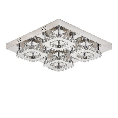 Thehotsale Modern Chrome Crystal 4 Square Led Ceiling LightDimmable Chandelier 42X42Cm from B&Q
