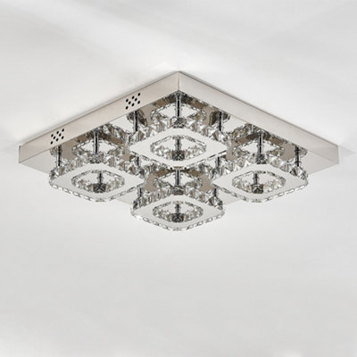 Thehotsale 42X42Cm Modern Crystal Square Led Ceiling LightCool Light 4-Panel Chandelier In Chrome from B&Q