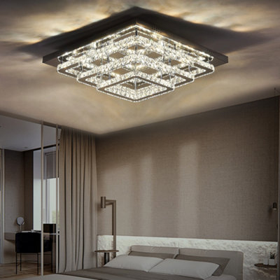 Thehotsale 60X60Cm Cool Light Crystal Led Chandelier3-Tier Square Ceiling Light In Chrome from B&Q