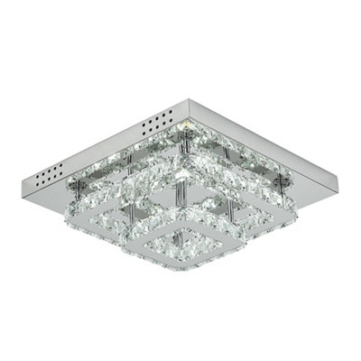 Thehotsale 40X40Cm Square Crystal Led Ceiling LightDimmable 2-Tier Semi-Flush Chandelier In Chrome from B&Q