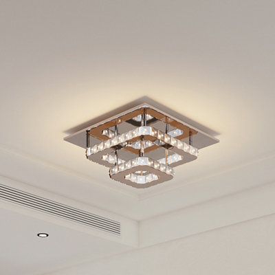 Thehotsale 30X30Cm Chrome & Crystal Semi-Flush Ceiling Light2-Tier Layered Design from B&Q