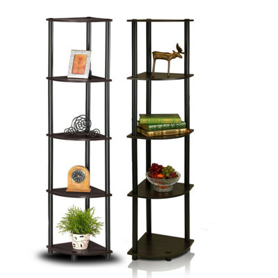 Walplus Furinno Turn-N-Tube 5-Tier Corner Multipurpose Display ShelvesEspresso/blackSet Of 2 from B&Q