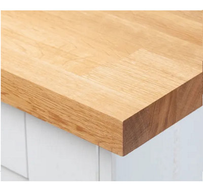  - 3M Solid Oak Kitchen Breakfast Bar Wtc Elegant Solid Wood Oak 3Mtr (L) 960mm (W) 27mm (T)  Real Oak Timber Countertop