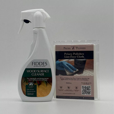 Priory Polishes Fiddes Wood Surface Spray Cleaner, & Free Lint Free Cloth 500Ml