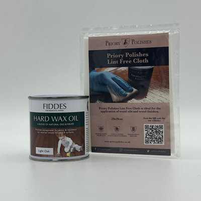 Priory Polishes Fiddes Hard Wax Oil, Oak 1L + Free Priory Free Cloth Light