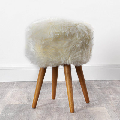 Native Natural Sheepskin Stool With Wooden Legs from B&Q