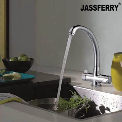 Jassferry Monobloc Mixer Tap Swivel Spout Twin Lever For Kitchen Sink from B&Q