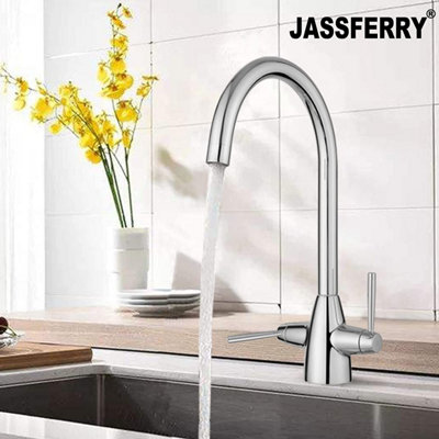 Jassferry Swan Neck Mixer Tap Kitchen Sink Swivel Round Spout Chrome from B&Q