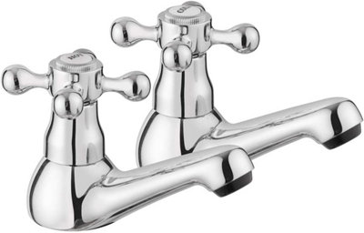 Jassferry Victorian Pair Of Bathroom Basin Pillar Taps 1/4 Turn Crosshead Polished Chrome 1/2" from B&Q