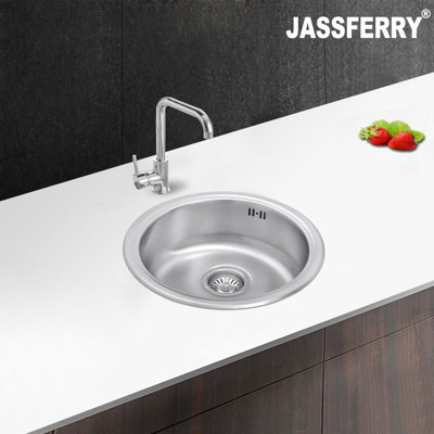 B&Q -  Small Campervan Kitchen Sink 145mm Depth Stainless Steel Round Drainer