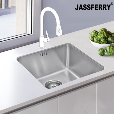 Jassferry Undermount Stainless Steel Kitchen Sink 1 Single Deep Square Bowl440 X 440 mm from B&Q