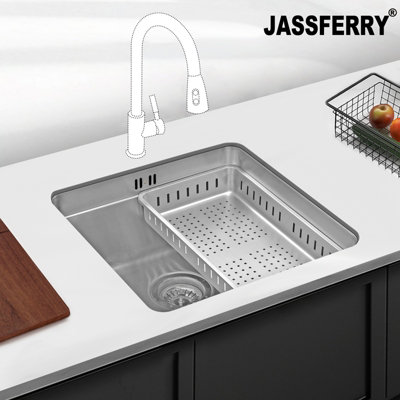 Jassferry Undermount Kitchen Sink Single Bowl Stainless Steel Dish Drainer Rack440 X 440 mm from B&Q