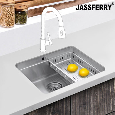 Jassferry Undermount Stainless Steel Sink Kitchen Dish Drainer Rack Single Bowl from B&Q