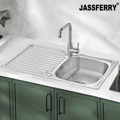 Jassferry Stainless Steel Kitchen Sink Single 1 Bowl Inset Reversible Drainer from B&Q