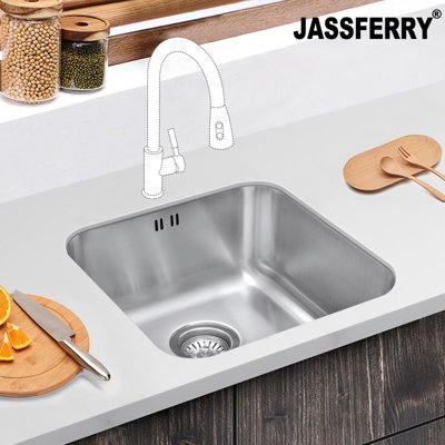 Jassferry Undermount Stainless Steel Kitchen Sink Single Bowl450 X 450 mm from B&Q