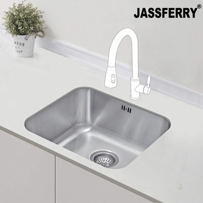 Jassferry Undermount Stainless Steel Kitchen Sink 1.0 Single Bowl500 X 450 mm from B&Q