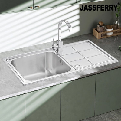 Jassferry Brilliant Stainless Steel Kitchen Sink Single Bowl Reversible Rectangle Drainer860 X 500 mm from B&Q