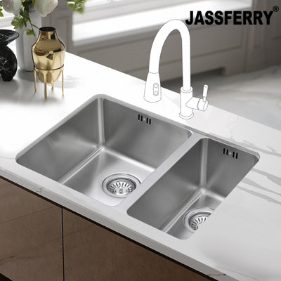 Jassferry Undermount Stainless Steel Kitchen Sink 1.5 Bowl Righthand Smaller Bowl from B&Q