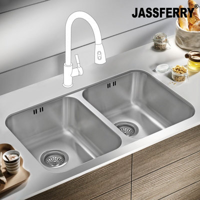 Jassferry Undermount Square Stainless Steel Kitchen Sink 2 Double Bowl from B&Q