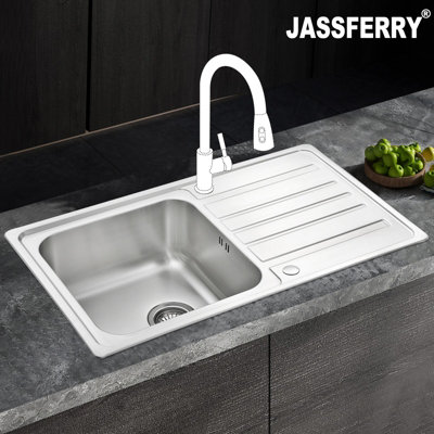 Jassferry Stainless Steel Kitchen Sink Single One Welding Bowl Reversible Drainer from B&Q