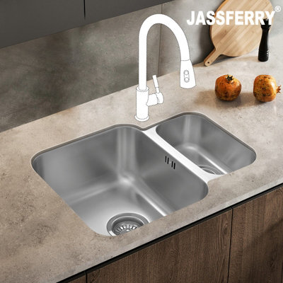 Jassferry Undermount Stainless Steel Kitchen Sink 1.5 One Half Bowl from B&Q