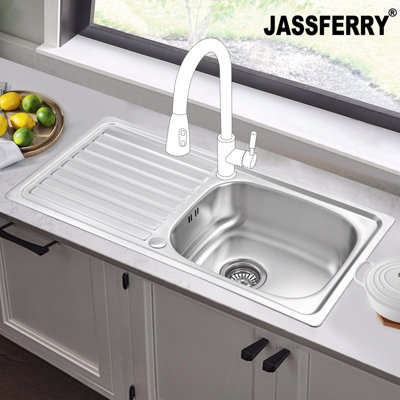 Jassferry Stainless Steel Kitchen Sink Single 1 One Bowl Reversible from B&Q