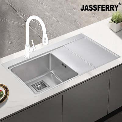 Jassferry Kitchen Sink 1.2 mm Stainless Steel Single Bowl Righthand Drainer Square Strainer from B&Q