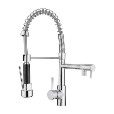 B&Q -  Kitchen Sink Mixer Tap Chrome Brass 360 Degree Rotation Single Hole With Pull Out Spray
