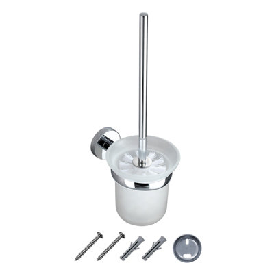 Jassferry Wall Mounted Toilet Brush And  Frosted Glass Holder Chrome Tumbler from B&Q