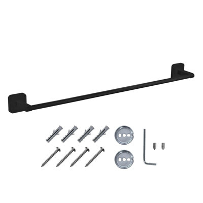 Jassferry 600mm Single Wall Mounted  Black Towel Rail Mount Bath Towel Storage from B&Q