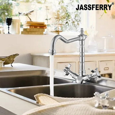 Jassferry French Mixer Tap Classic Kitchen Sink Crosshead Handle Chrome from B&Q