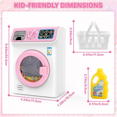 Deao Toys Kids Washing Machine Toy With Sounds Pretend Play Laundry Set With Detergent BottleClothes Basket And Realistic Knobs from B&Q