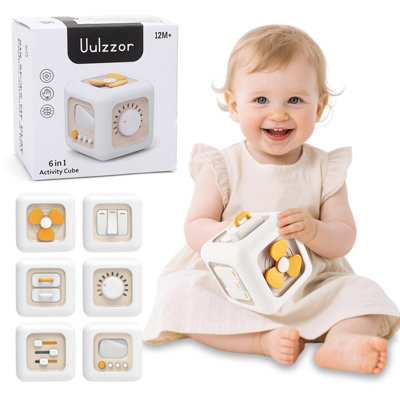 Deao Toys 6 In 1 Activity Cube Toy Montessori Sensory Learning Cube With SpinnerSwitchKnob And Slider Early Educational Development from B&Q