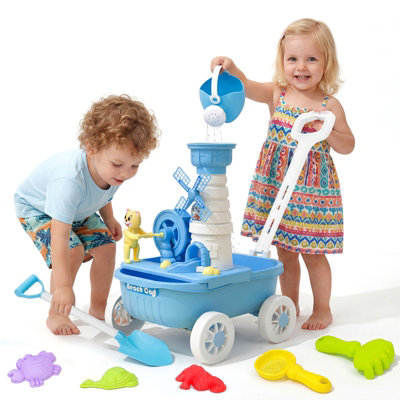 B&Q -  Deao Kids Beach Wheelbarrow Toy Set With Wagon Sand Water Play Table With Accessories Outdoor Garden Beach Toy For Toddlers