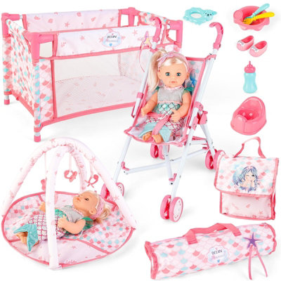 Deao Toys Deao Deluxe Baby Doll Playset Includes StrollerCribPlay MatPottyFeeding AccessoriesAnd Outfit from B&Q