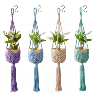 Deao Toys 4 Pack Hanging Basket Indoor Outdoor Hanging Plant Pots With 4 Hooks Handwoven from B&Q