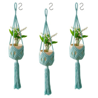 Deao Toys 3 Pack Hanging Basket Indoor Outdoor Hanging Plant Pots With 3 Hooks Handwoven Light Blue from B&Q