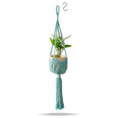 Deao Toys Hanging Basket Indoor Outdoor Hanging Plant Pots With Hook Handwoven Light Blue from B&Q