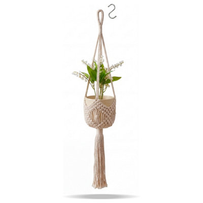 Deao Toys Hanging Basket Indoor Outdoor Hanging Plant Pots With Hook Handwoven Cream from B&Q