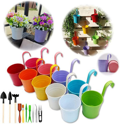 Hanging Plant Pots Metal Flower Pot Vase Bucket Hanging Garden Planter With Drainage HoleBalcony Home DecorDetachable from B&Q