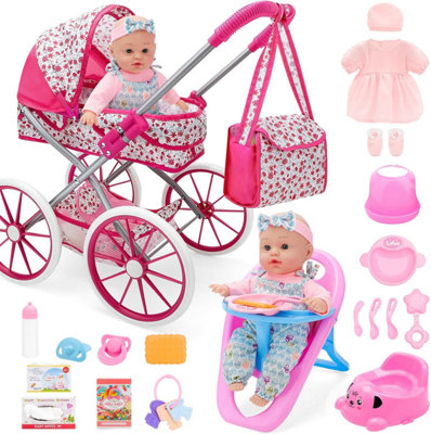 Deao Toys Baby Doll Play SetBaby Doll Accessories With 12-Inch DollStrollerHigh Chair Complete Set from B&Q