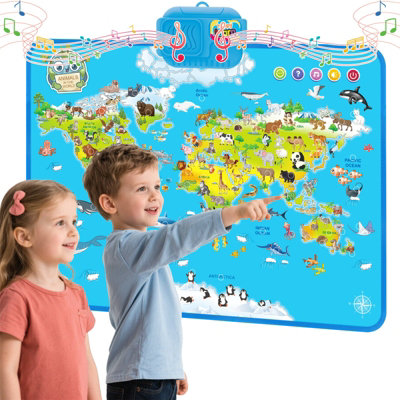 Deao Toys Interactive Talking World Animal Map For Kids 105 Plus Animal Sounds Facts-Educational Touch Poster Toy Learn GeographyAnimals from B&Q