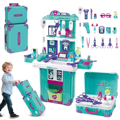 3 In 1 Kids Doctor Playset With Medical TrolleyFoldable Suitcase And Role-Play Tools Portable Pretend Medical Kit With Lights from B&Q