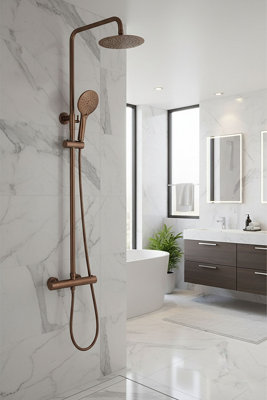Menai Premium Brushed Bronze Round Thermostatic Shower Set from B&Q