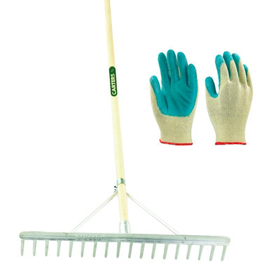 PegdevPdl18 Tooth Aluminium Landscape Rake With Gardening GlovesGarden Tool Set.