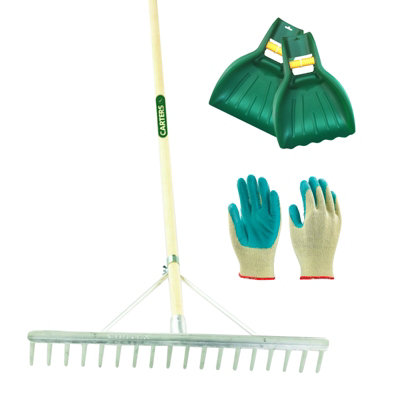 PegdevPdl18 Tooth Aluminium Landscape Rake With Leaf Scoop Grab & Gardening Gloves (Med/large)Garden Tool Set.