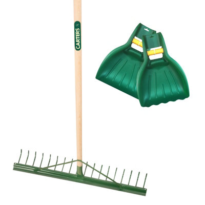 PegdevPdl18 Tooth Metal Landscape Rake With Grading Bar And Leaf Scoop Grab HandsGarden Tool Set.
