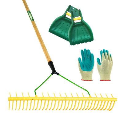 PegdevPdl32 Tooth Polypropylene Landscape Rake With Leaf Scoop Grab & Gardening GlovesComplete Garden Set.